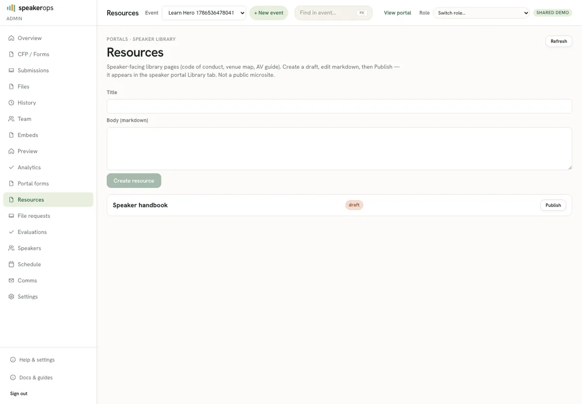 Portal resources wiki for accepted speakers